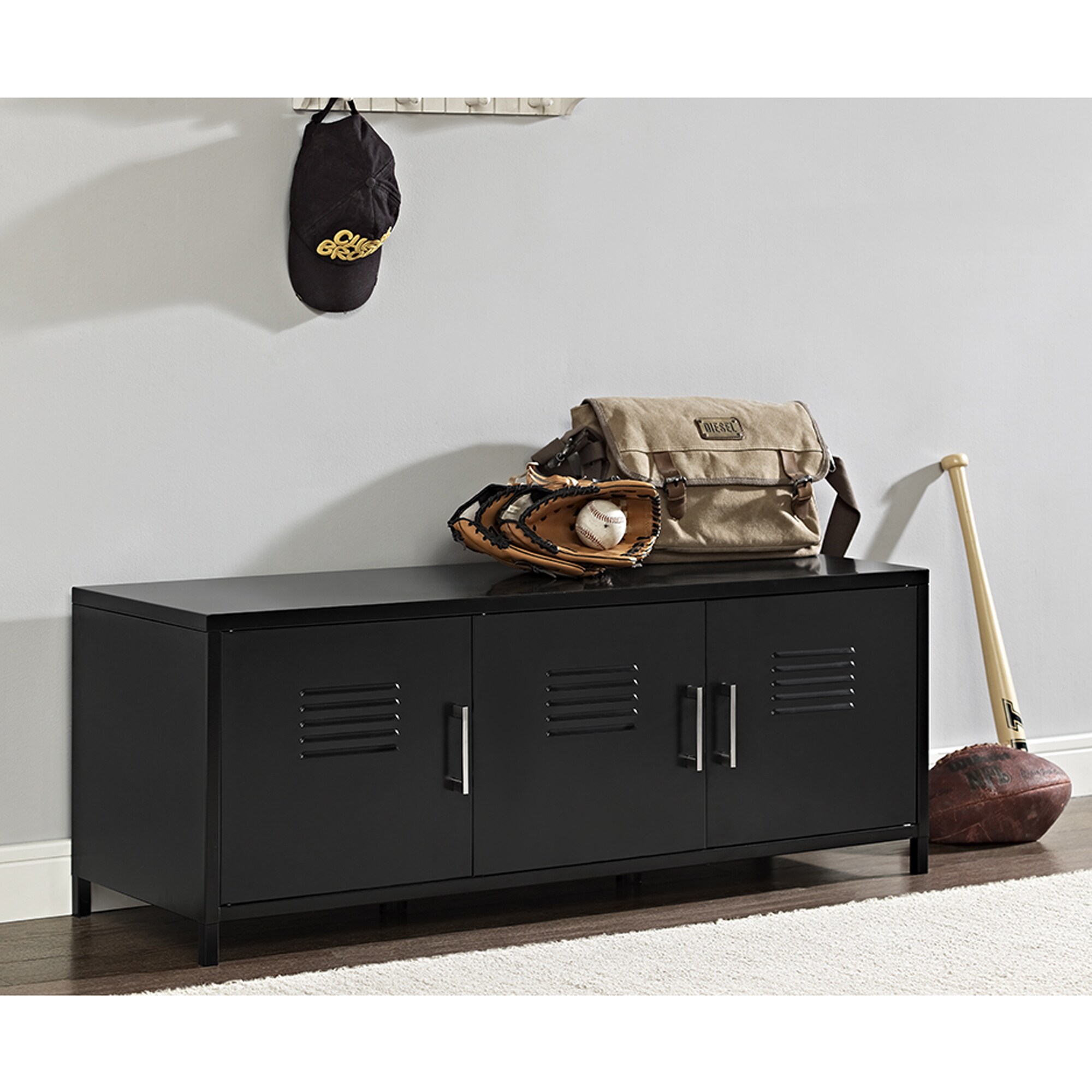 Shop Carbon Loft Rontgen 48 Inch Black Metal Locker Storage Bench