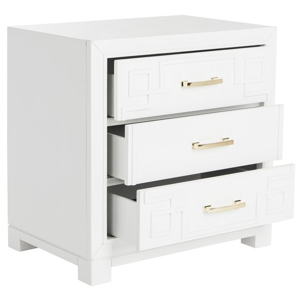 Safavieh Raina Three Drawer Greek Key White / White Night Stand