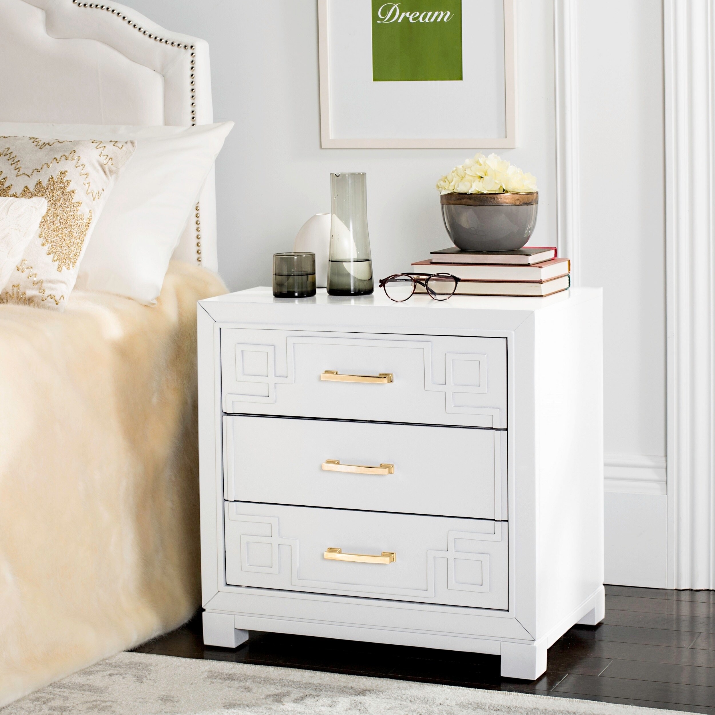 Shop Safavieh Raina Three Drawer Greek Key White White Night