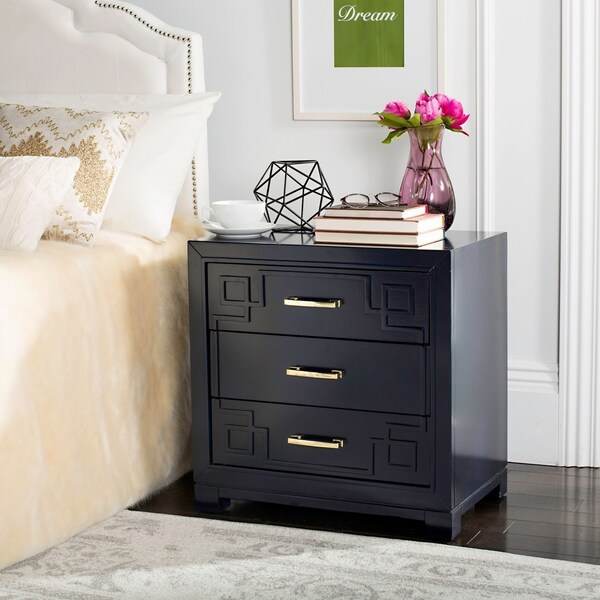 Safavieh Raina Three Drawer Greek Key Navy / Navy Night Stand