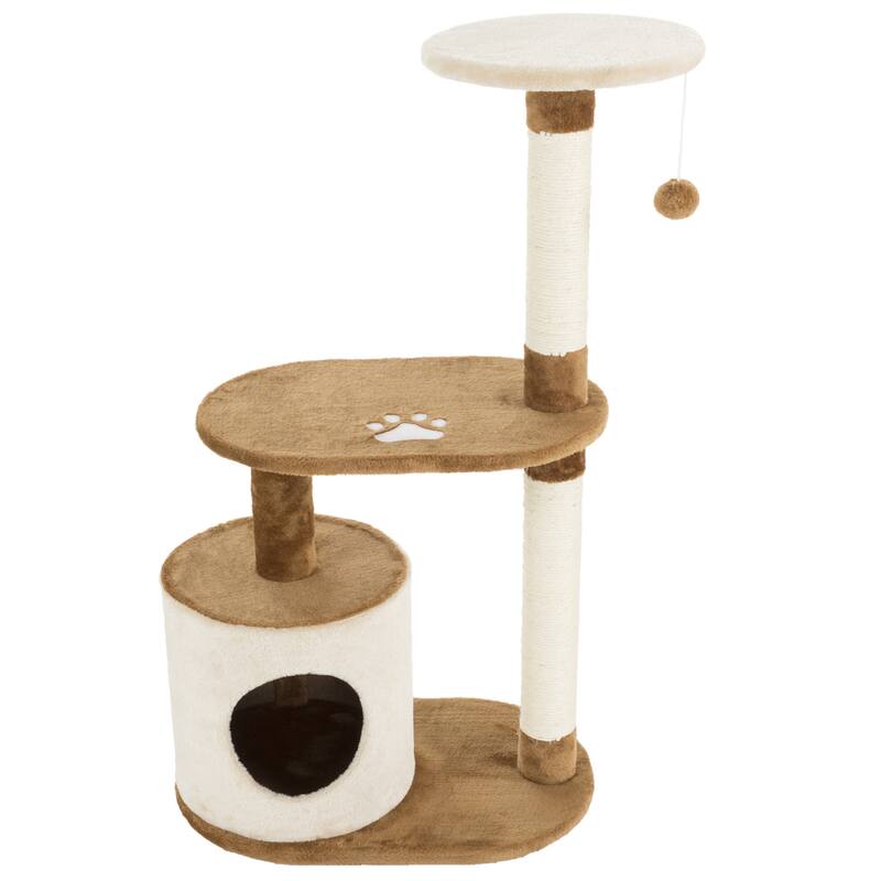 White/Brown 3-Tier Cat Tree with Napping Perches and Scratching Posts - 37.5" Kitten Condo