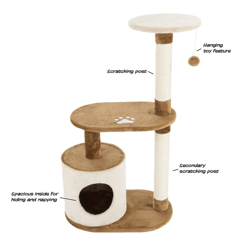 White/Brown 3-Tier Cat Tree with Napping Perches and Scratching Posts - 37.5" Kitten Condo