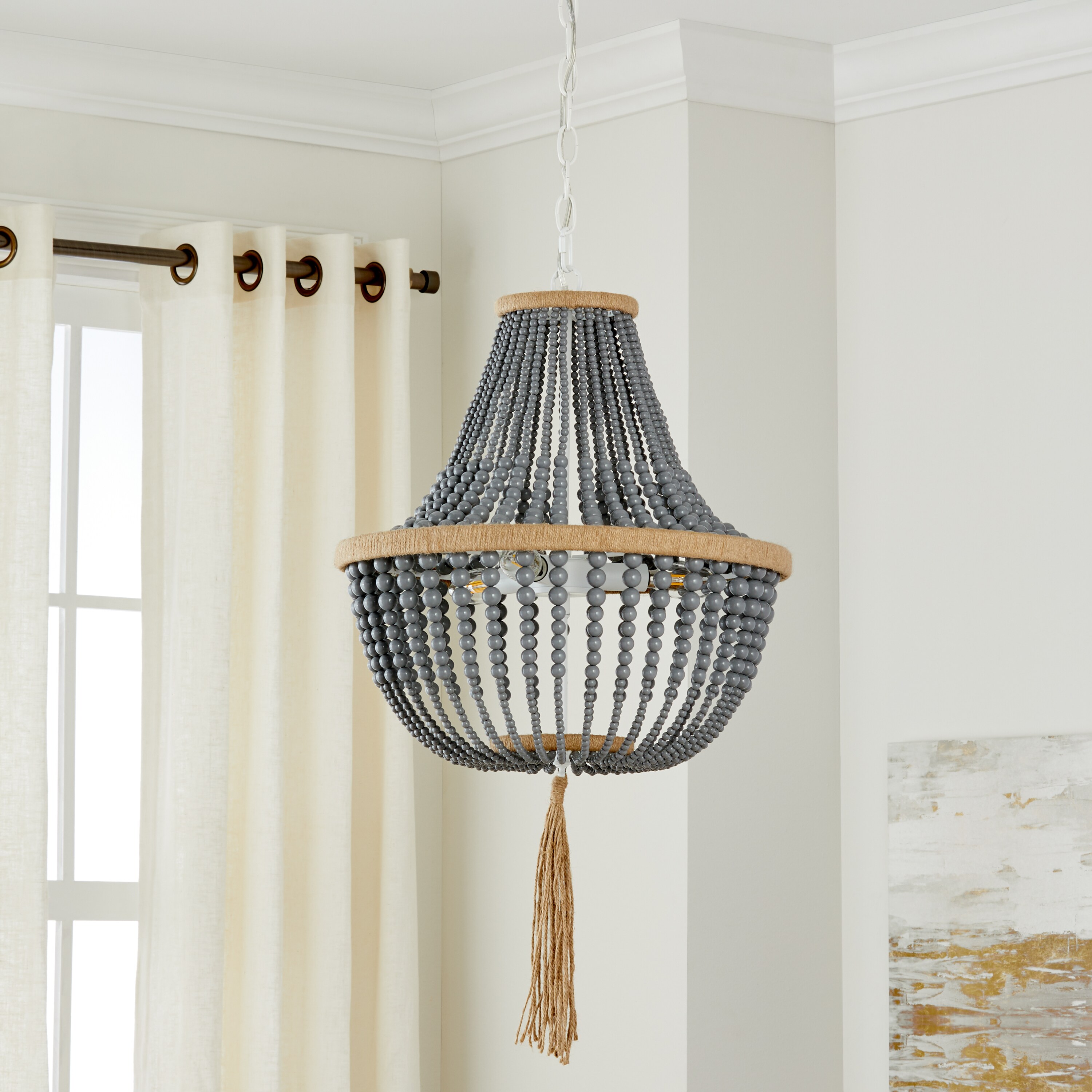 Safavieh Lighting Kristi 3-light Grey Adjustable Beaded Pendant (LIT4477C) - Chandeliers For Bedrooms by Overstock.com