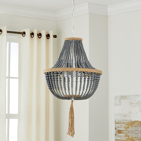 Safavieh Lighting Kristi 3-light Grey Adjustable Beaded Pendant Lamp - 16.5"x16.5"x29.75- 111.75"