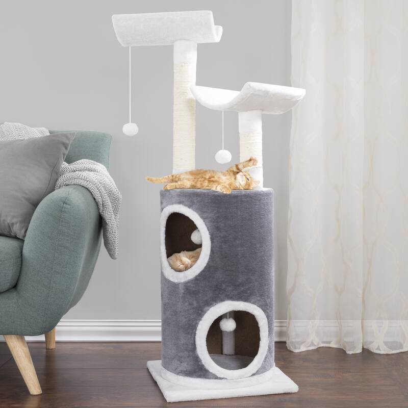 5-Tier Cat Tower Tree with Napping Perches, Cat Condo, Sisal Rope Scratching Posts, Hanging Toys - 15.75” x 15.75” x 44.75” - 15.75” x 15.75” x 44.75”