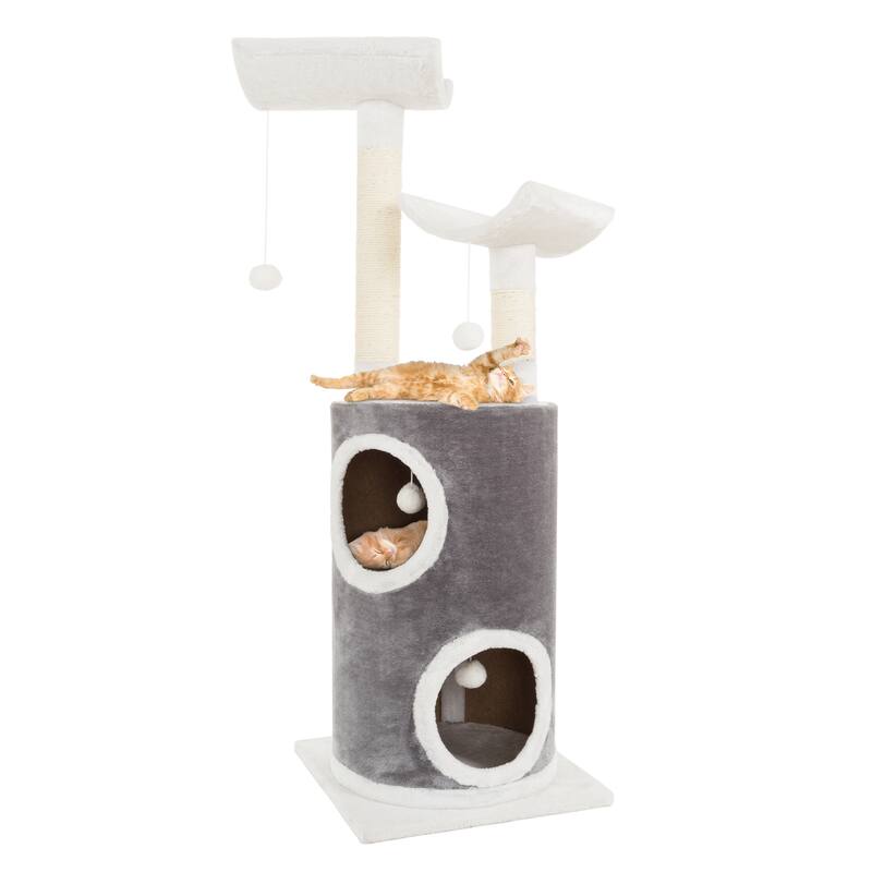 5-Tier Cat Tower Tree with Napping Perches, Cat Condo, Sisal Rope Scratching Posts, Hanging Toys - 15.75” x 15.75” x 44.75”