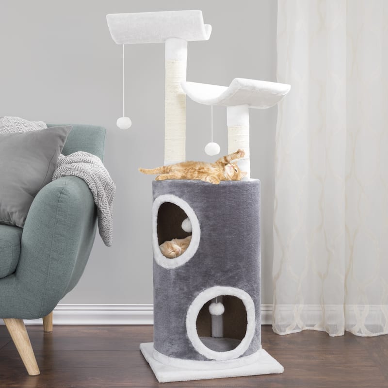 5-Tier Cat Tower Tree with Napping Perches, Cat Condo, Sisal Rope Scratching Posts, Hanging Toys - 15.75” x 15.75” x 44.75”