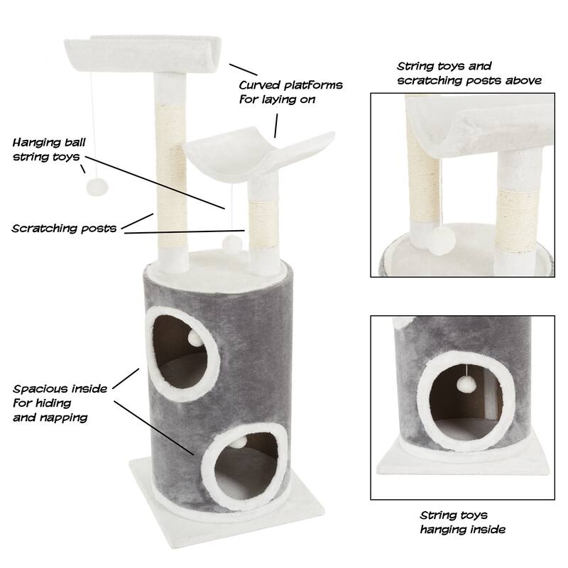 5-Tier Cat Tower Tree with Napping Perches, Cat Condo, Sisal Rope Scratching Posts, Hanging Toys - 15.75” x 15.75” x 44.75”