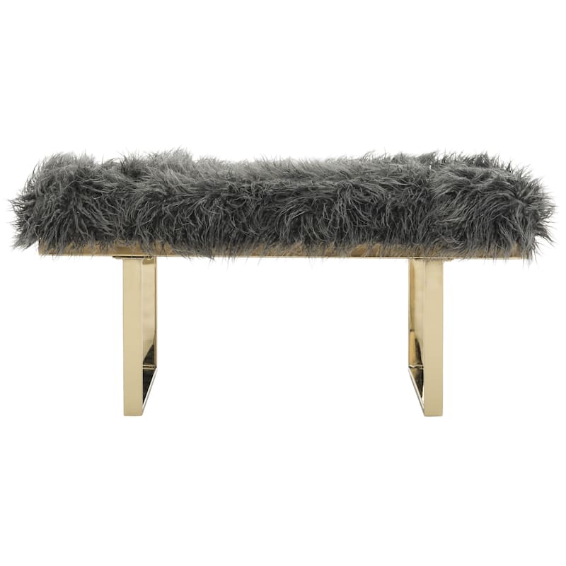 SAFAVIEH Maia Grey Faux Sheepskin Bench - 38" x 18" x 17.3"