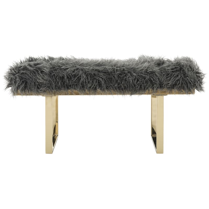 SAFAVIEH Maia Grey Faux Sheepskin Bench - 38" x 18" x 17.3"