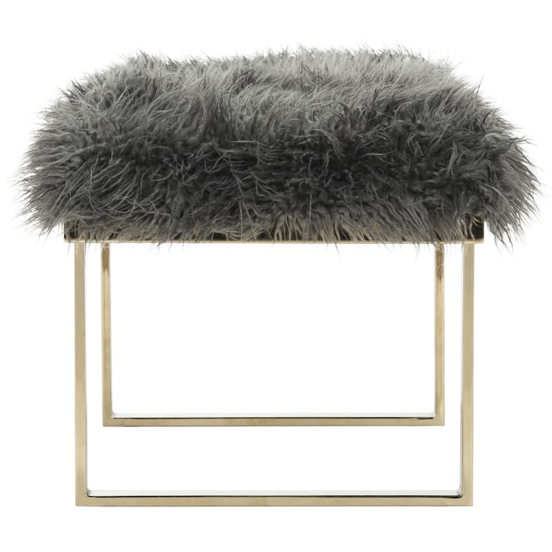 SAFAVIEH Maia Grey Faux Sheepskin Bench - 38" x 18" x 17.3"