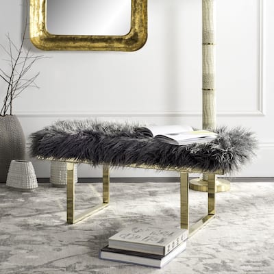 SAFAVIEH Maia Grey Faux Sheepskin Bench - 38" x 18" x 17.3"