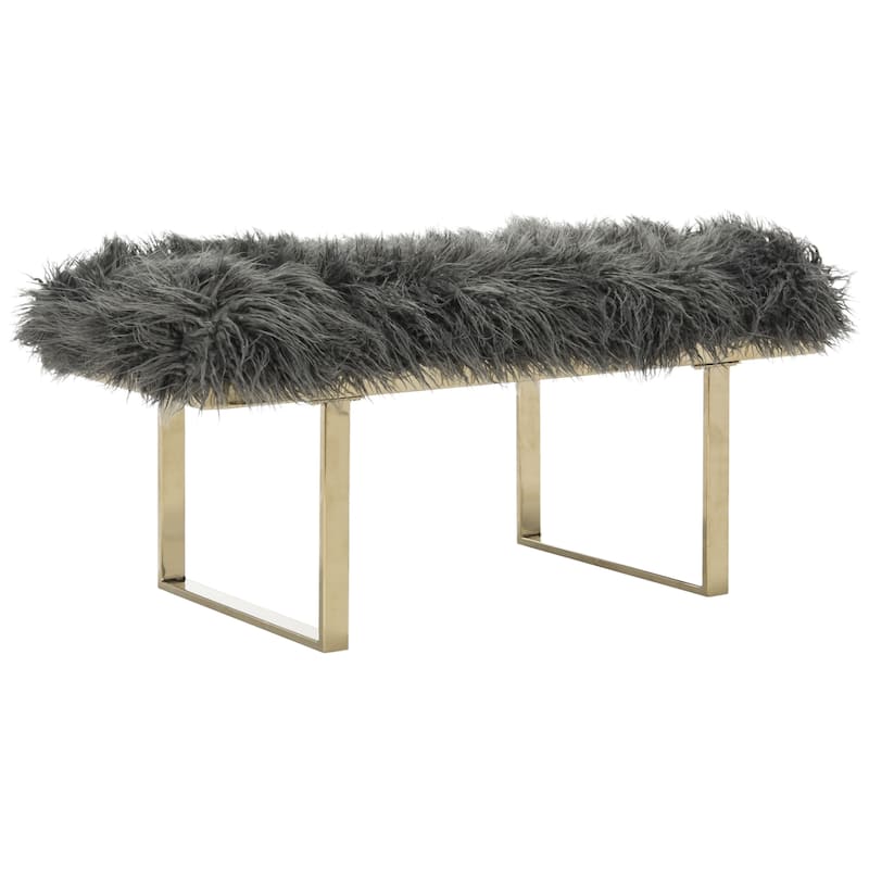 SAFAVIEH Maia Grey Faux Sheepskin Bench - 38" x 18" x 17.3"