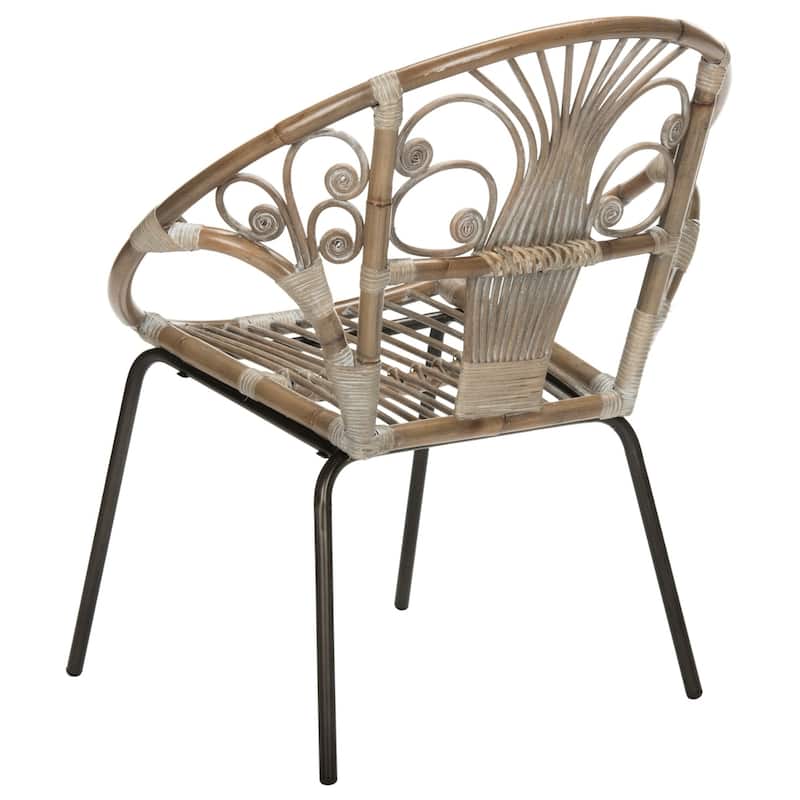 SAFAVIEH Carlson Rattan Grey White Wash Accent Chair - 29.5" x 26.2" x 31.1"