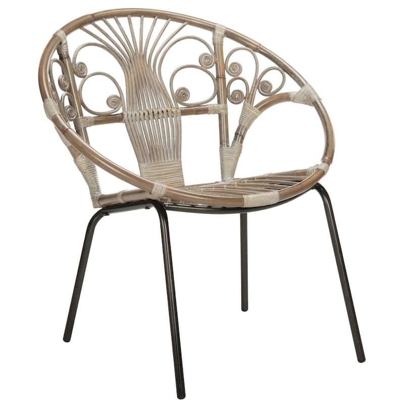 SAFAVIEH Carlson Rattan Grey White Wash Accent Chair - 29.5" x 26.2" x 31.1"