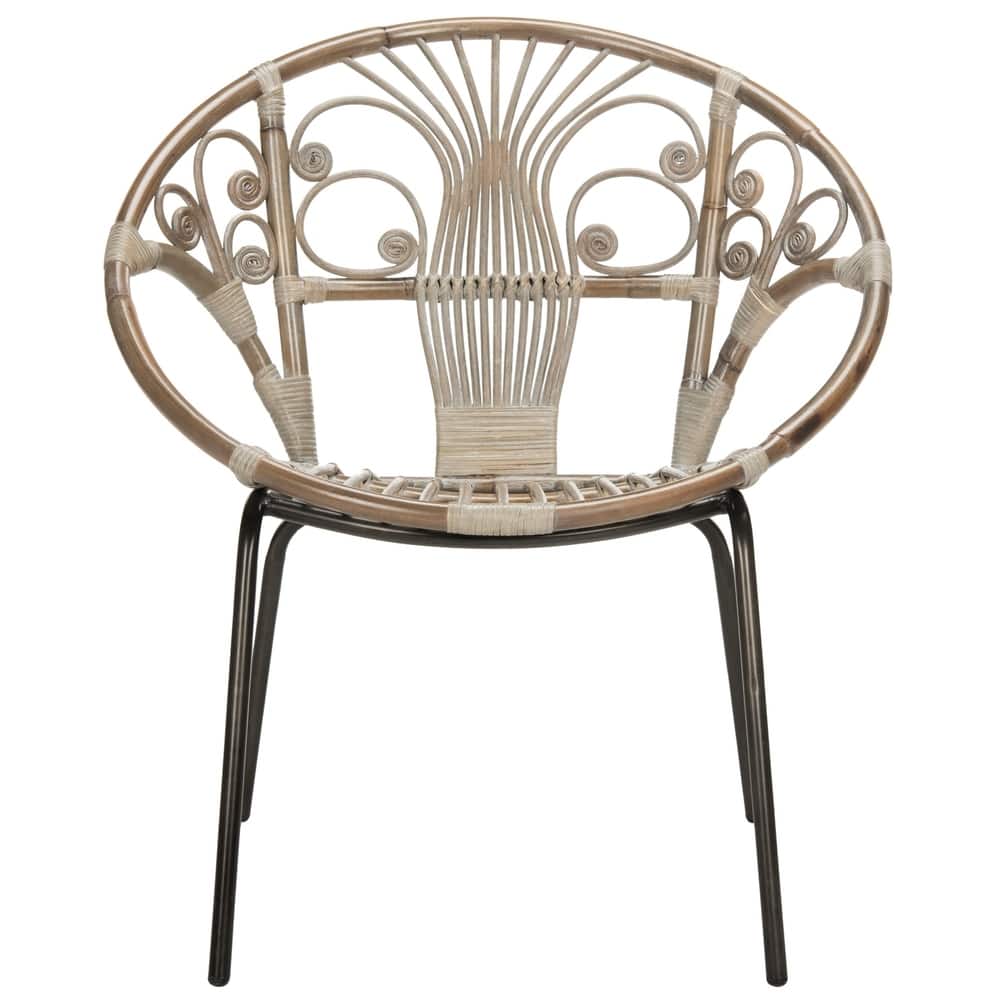 SAFAVIEH Carlson Rattan Grey White Wash Accent Chair - 29.5" x 26.2" x 31.1"
