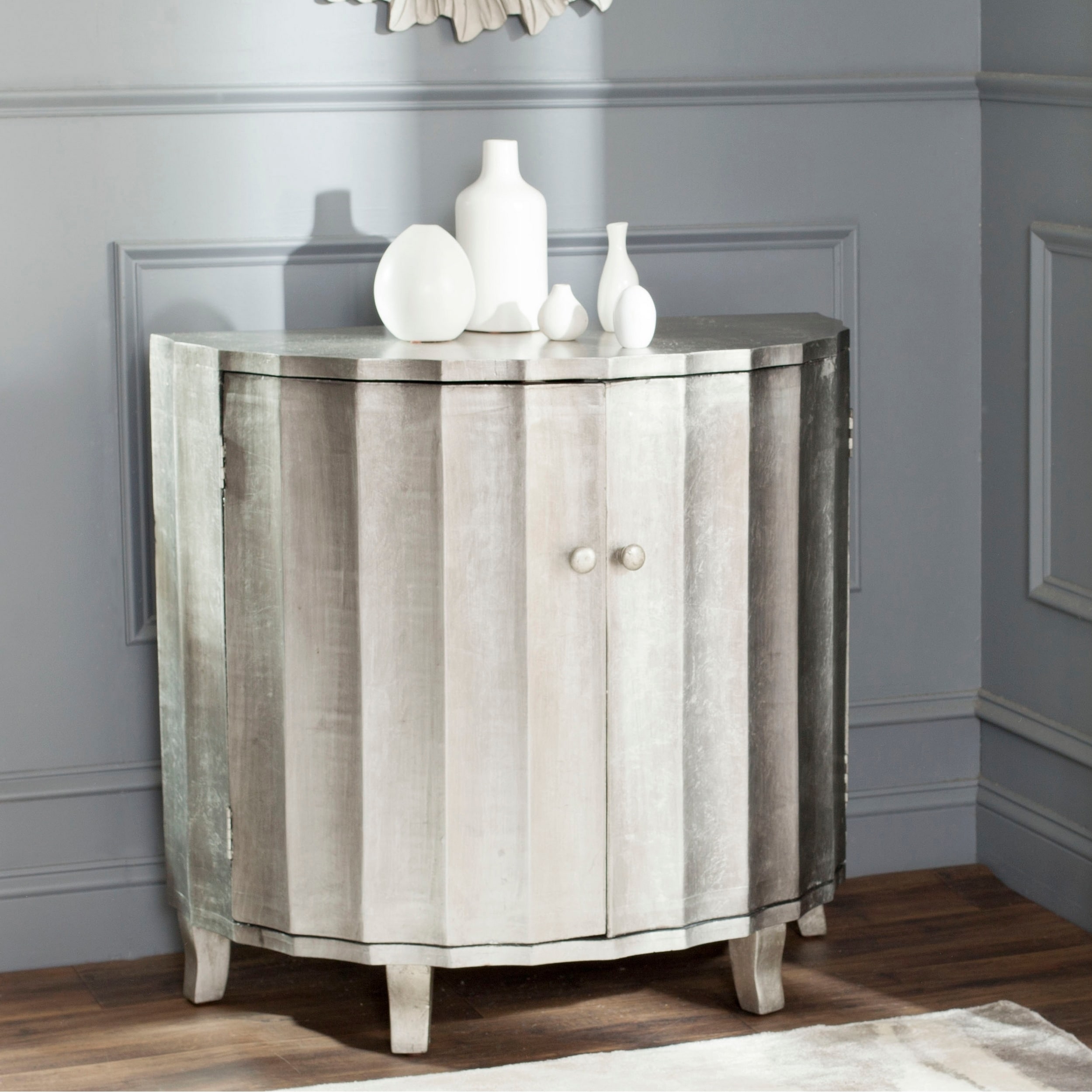 Shop Safavieh Rutherford Demilune Silver Leaf Cabinet On Sale