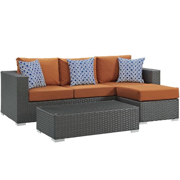 slide 2 of 23, Sojourn 3-piece Outdoor Patio Sunbrella Sectional Set Brown