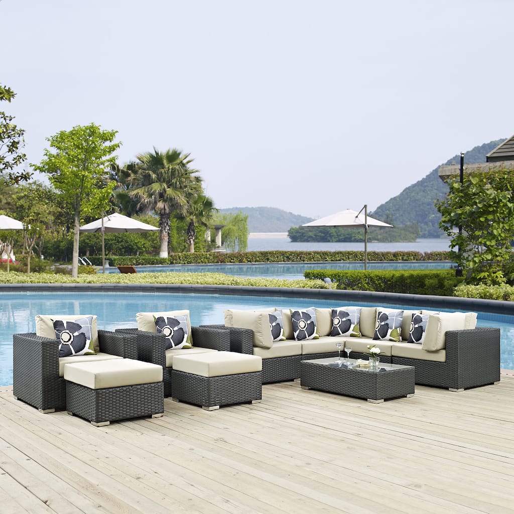 Sojourn 10-piece Outdoor Patio Sunbrella Sectional Set