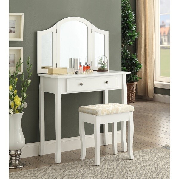 Shop Sanhy White Wooden Vanity Make Up Table and Stool 