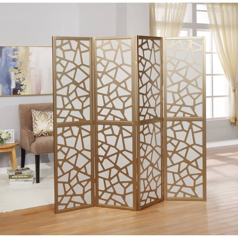 Roundhill Furniture Giyano 4-panel Screen Room Divider - Gold