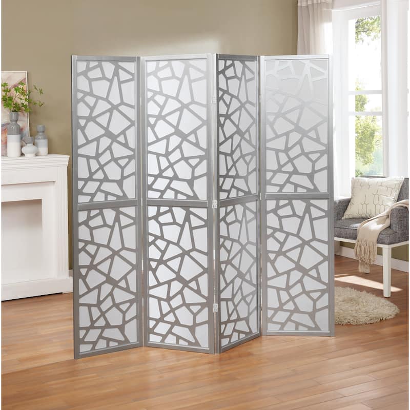 Roundhill Furniture Giyano 4-panel Screen Room Divider - Silver
