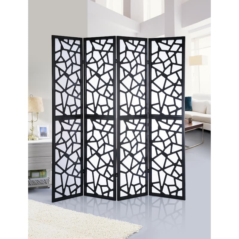 Roundhill Furniture Giyano 4-panel Screen Room Divider - Black
