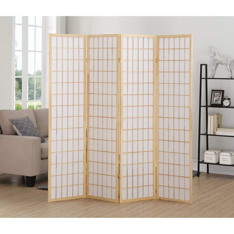 Roundhill Furniture Hoceima Oriental Shoji 4-panel Room Divider - Natural