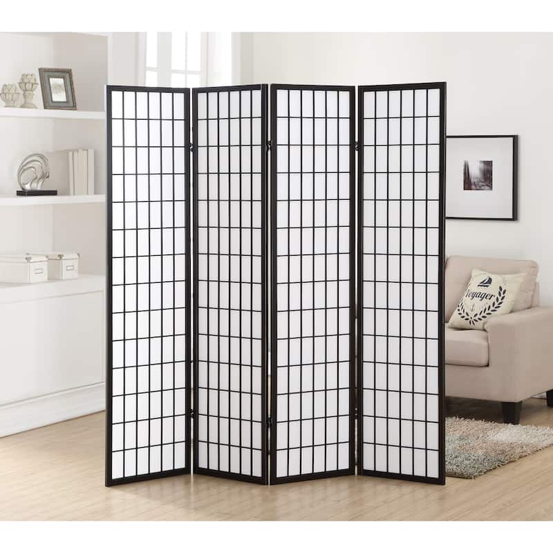 Roundhill Furniture Hoceima Oriental Shoji 4-panel Room Divider - Black