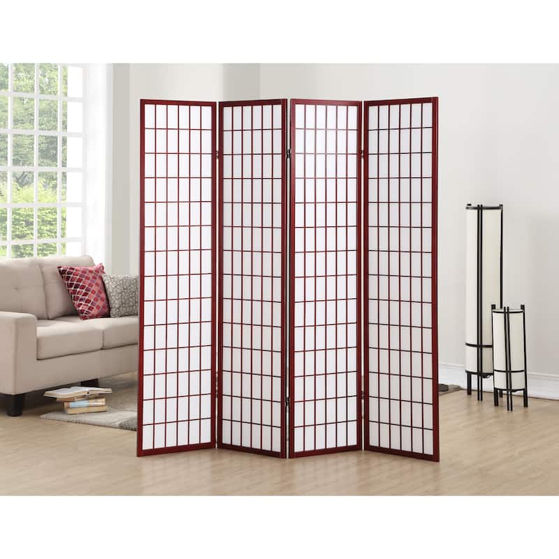 Roundhill Furniture Hoceima Oriental Shoji 4-panel Room Divider - Cherry