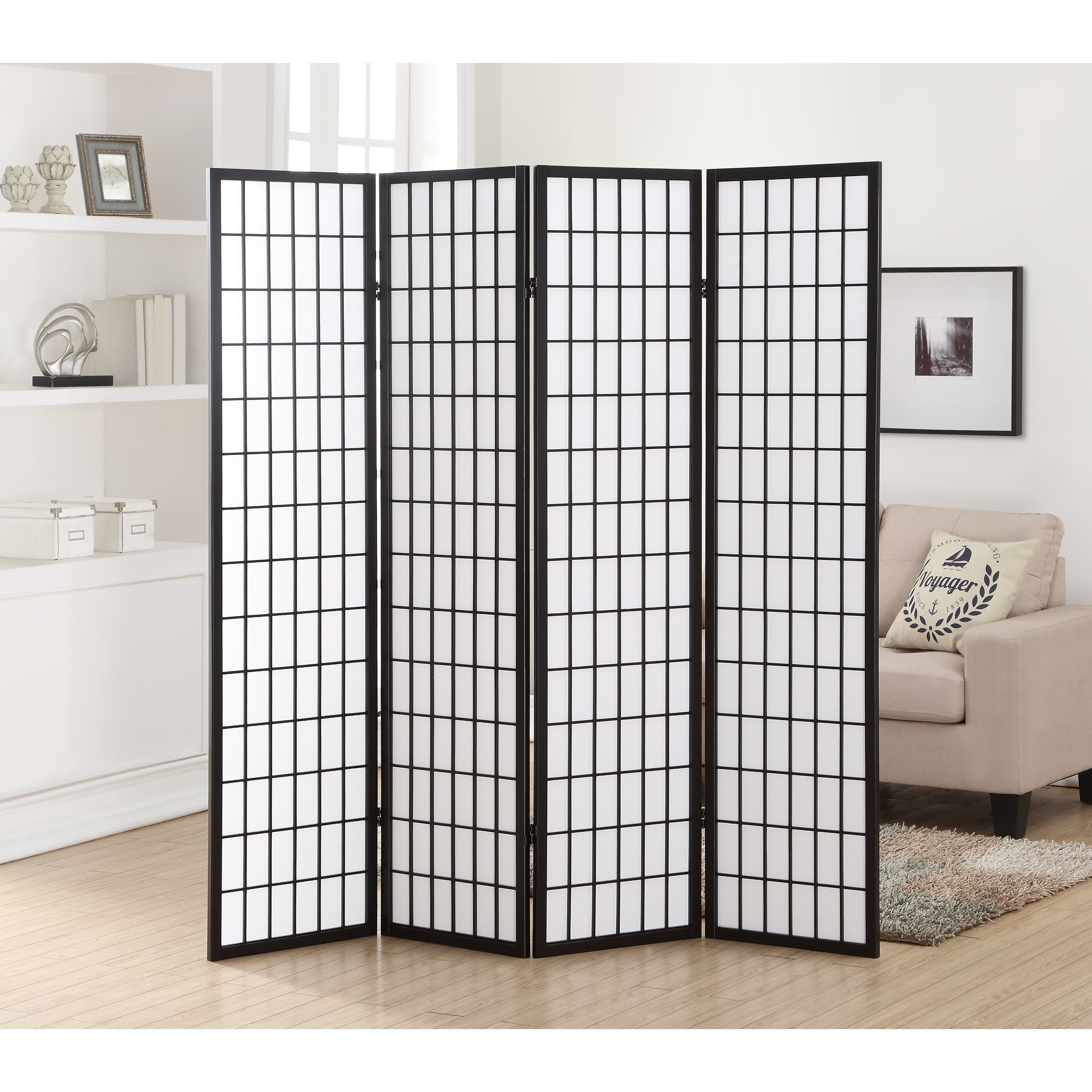 Roundhill Furniture Hoceima Oriental Shoji 4-panel Room Divider