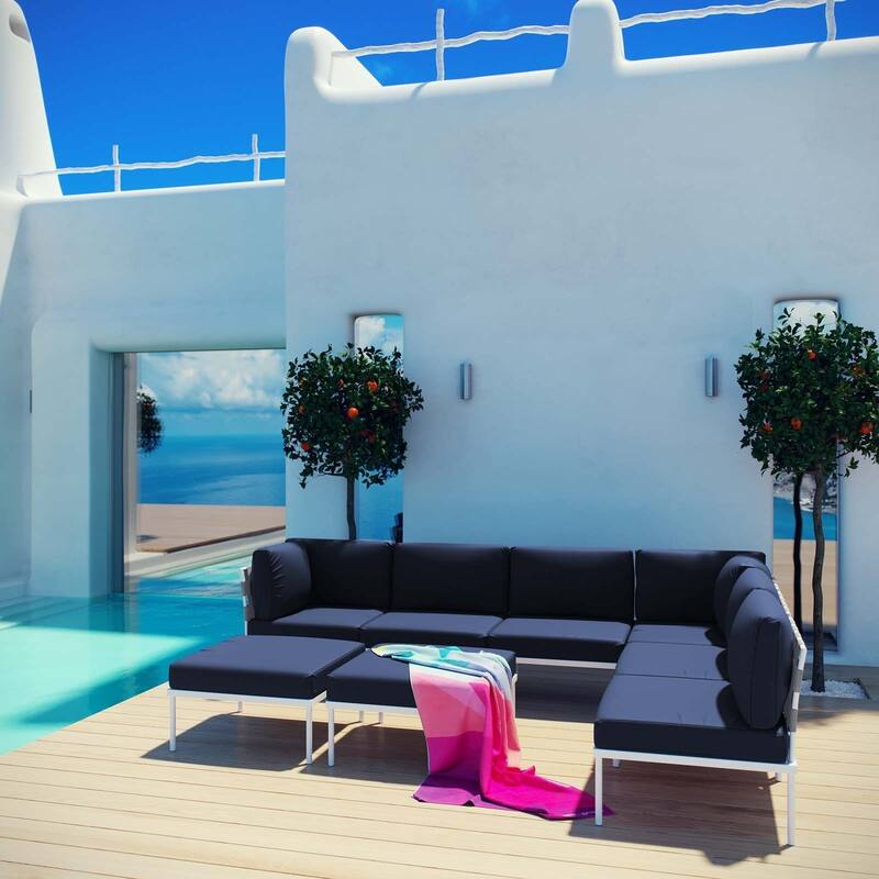 Harmony 8-piece Outdoor Patio Aluminum Sectional Sofa Set - Navy