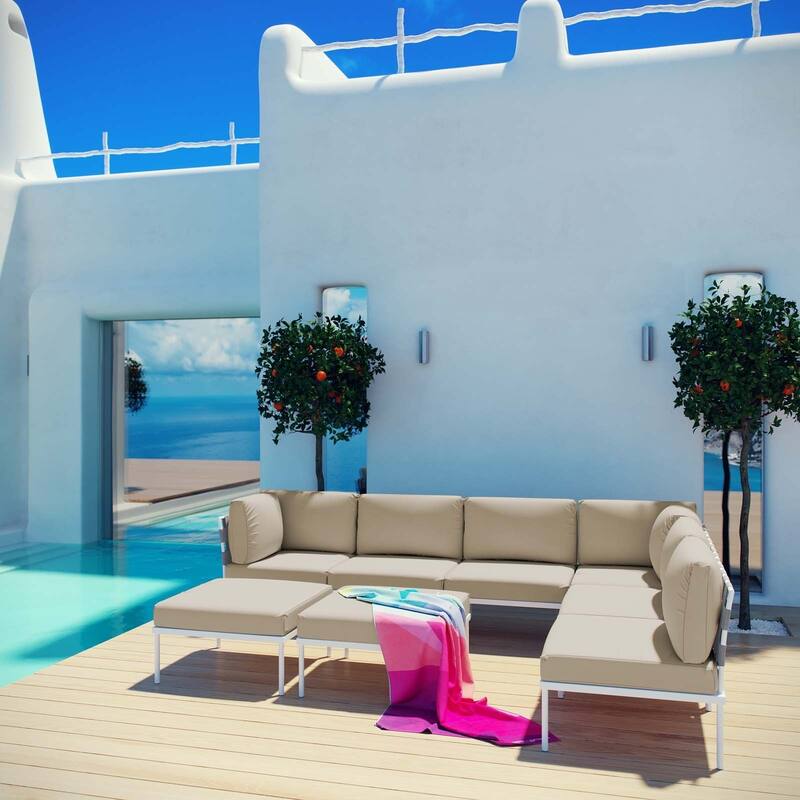 Harmony 8-piece Outdoor Patio Aluminum Sectional Sofa Set - Beige