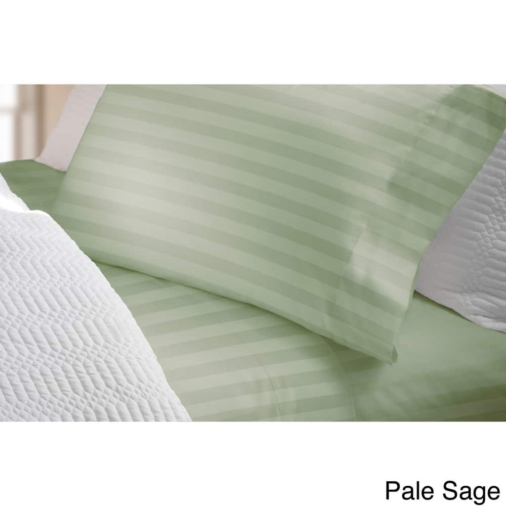 300 Thread Count Cotton Damask Stripe Bed Sheet Set