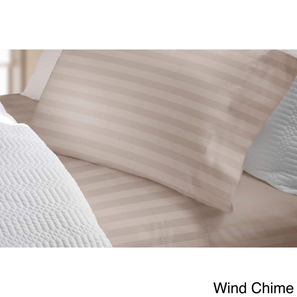 300 Thread Count Cotton Damask Stripe Bed Sheet Set