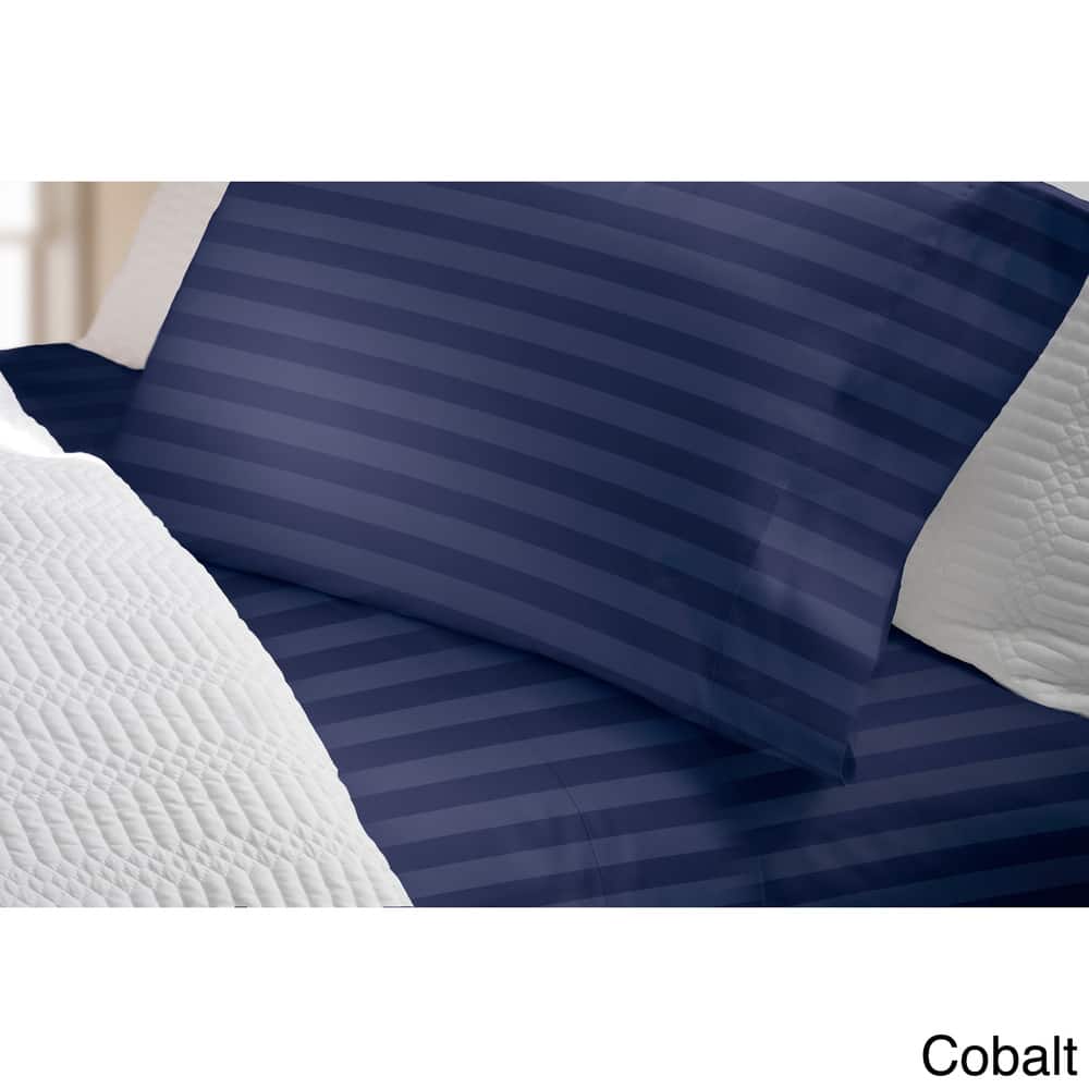 300 Thread Count Cotton Damask Stripe Bed Sheet Set