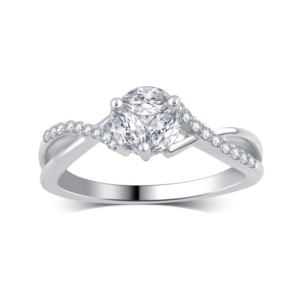 Divina 14k White Gold 1/2ct TDW Round and Marquise Diamond Engagement ...