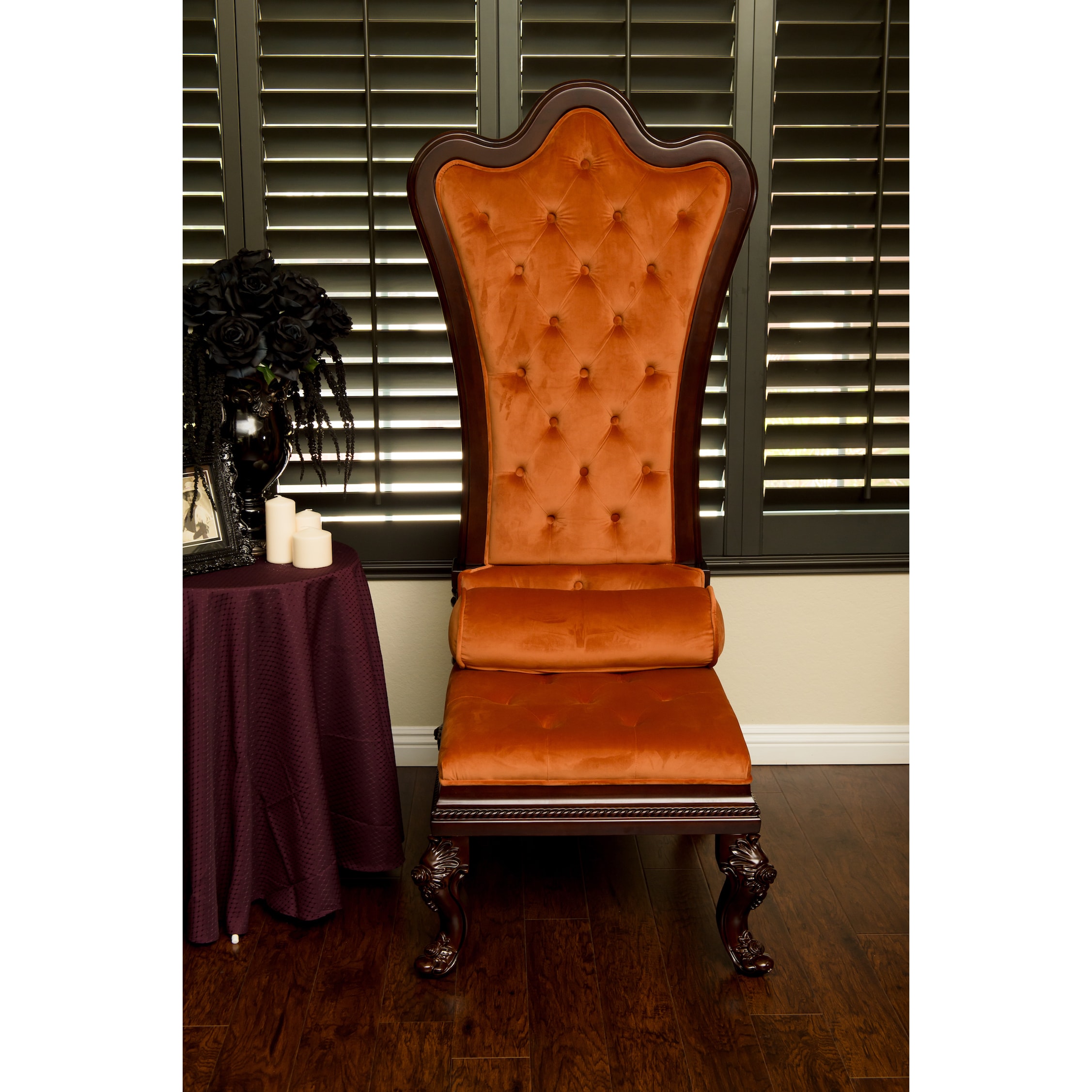Shop Gothic Inspired Orange Velvet High Back Throne Chair