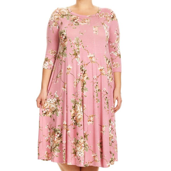 Shop Women's Pink Floral Rayon Blend Plus Size Dress - Free Shipping ...