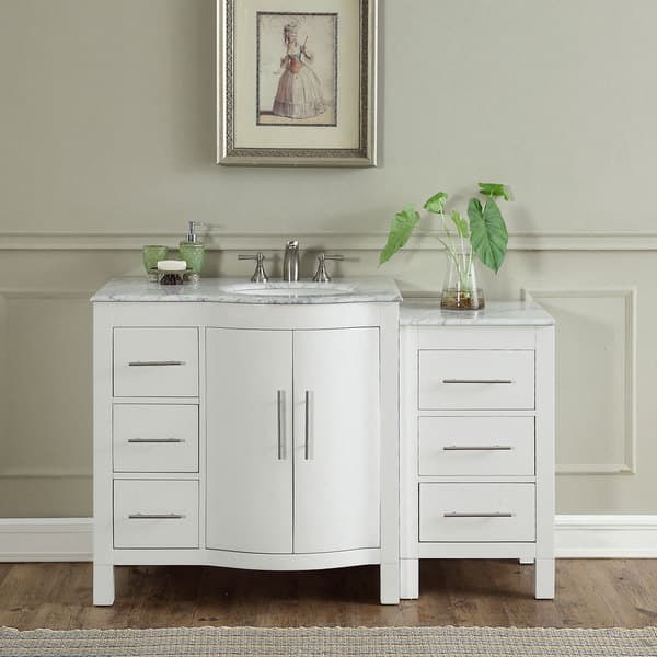 Silkroad Exclusive 53.5-in Dark Walnut Single Sink Bathroom Vanity with Carrara White Natural Marble Top