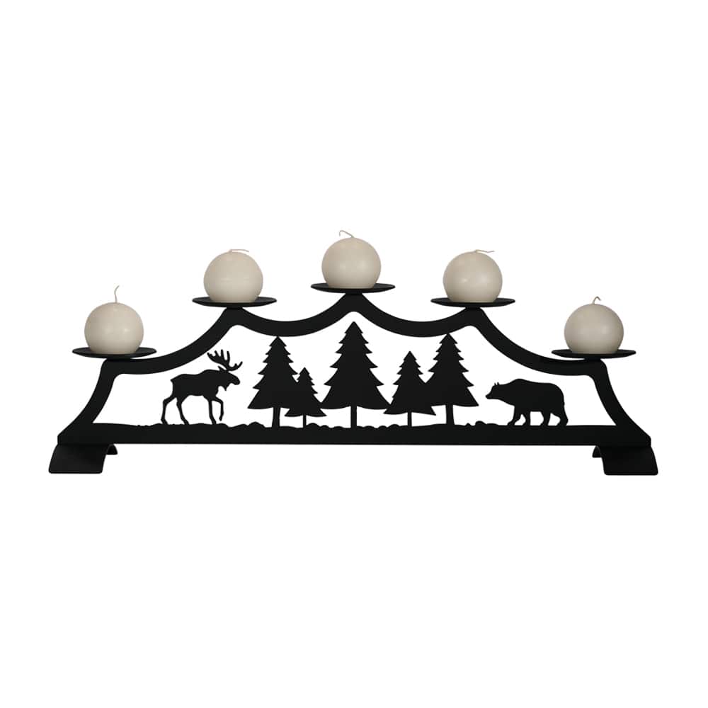 Moose Black Iron Fireplace Pillar Candle Holder