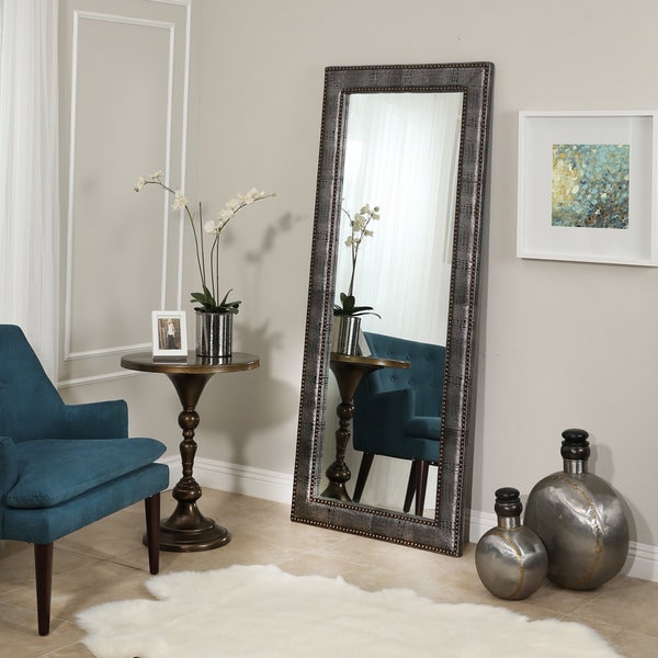 Shop Abbyson Clayton Silver Leather Floor Mirror - Free Shipping Today ...