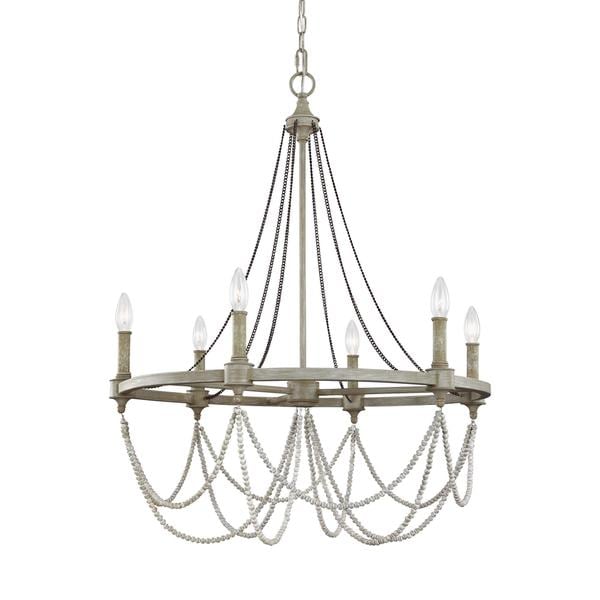 Feiss Beverly 6 Light French Washed Oak Distressed White Wood Feiss Beverly 6 Light French Washed Oak Distressed White Wood Chandelier