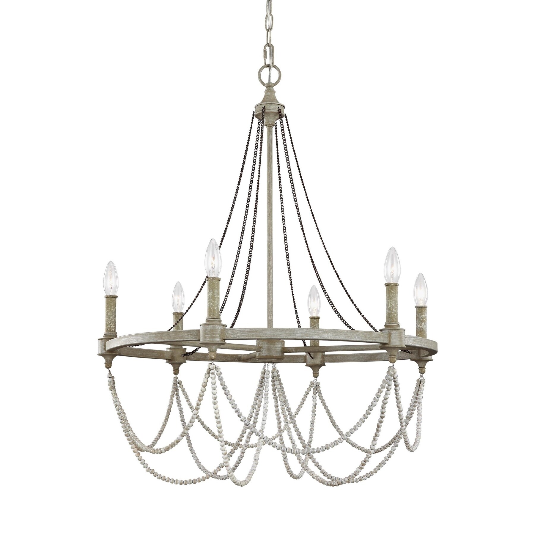 Feiss Beverly 6 Light French Washed Oak / Distressed White Wood Chandelier (6 - Light Chandelier) - Chandeliers For Bedrooms by Overstock.com