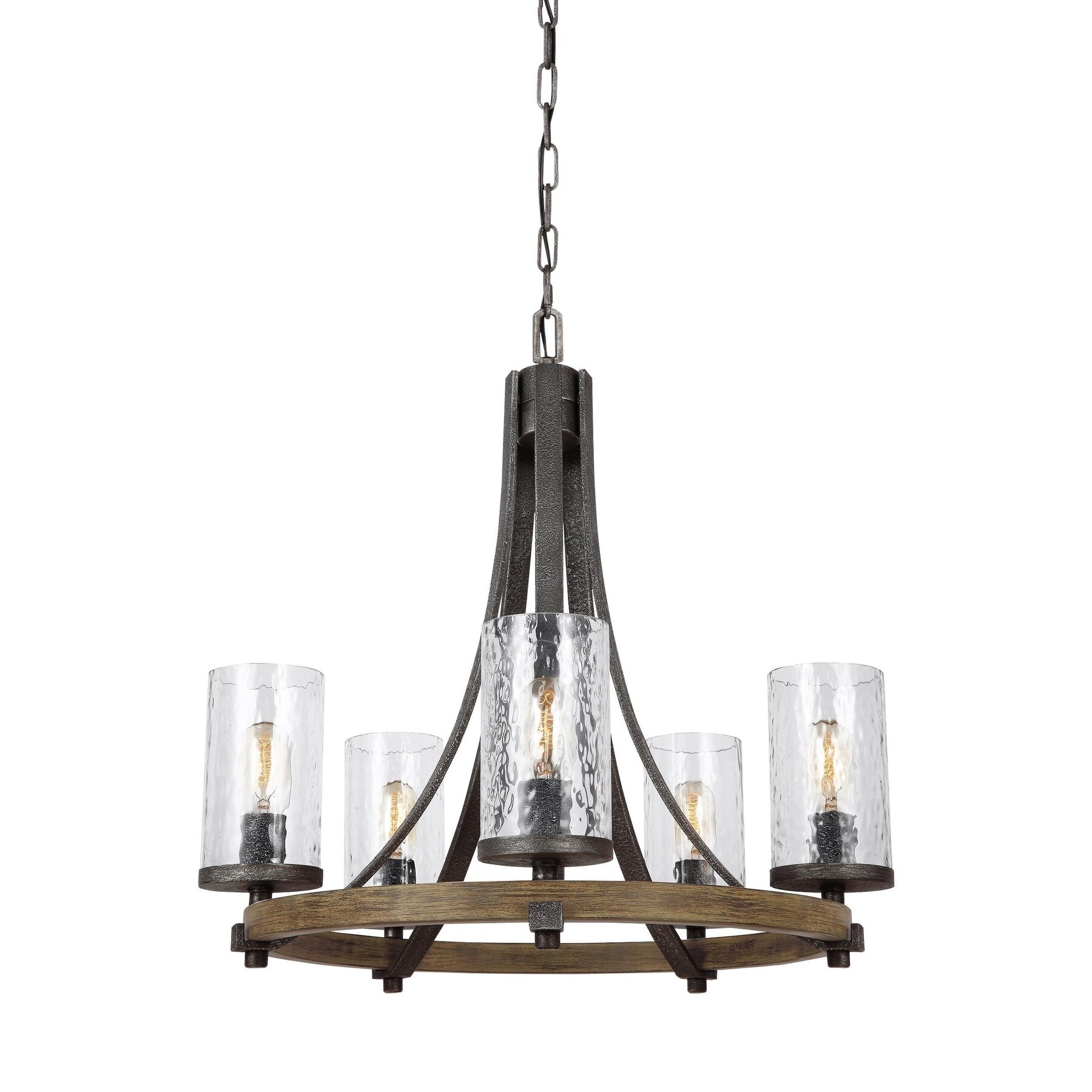 Feiss Angelo 5 Light Distressed Weathered Oak / Slated Grey Metal Chandelier (5 - Light Chandelier) - Chandeliers For Bedrooms by Overstock.com
