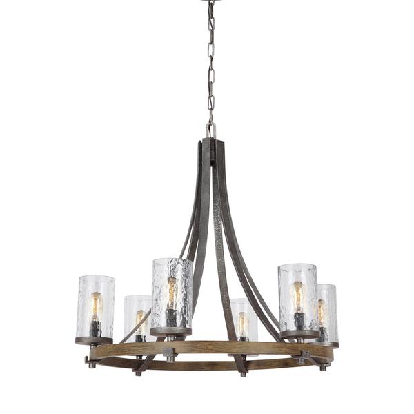 Feiss Angelo 6 Light Distressed Weathered Oak / Slated Grey Metal ...