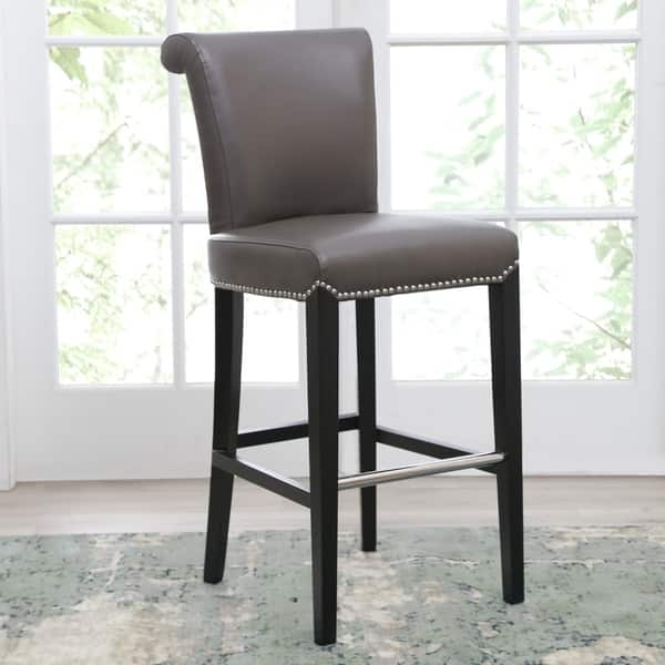 Shop Abbyson Century 30 Inch Grey Leather Bar Stool On Sale