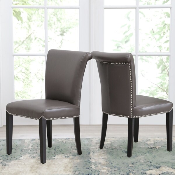 Shop Abbyson Century Grey Leather Dining Chair (Set of 2) - On Sale