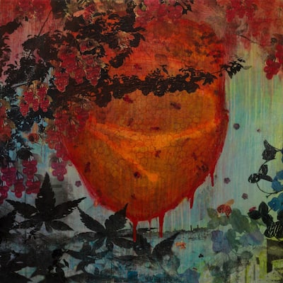 Marmont Hill - 'Bee Hive in Motion' by Tracy Silva Barbosa Painting Print on Wrapped Canvas - Orange