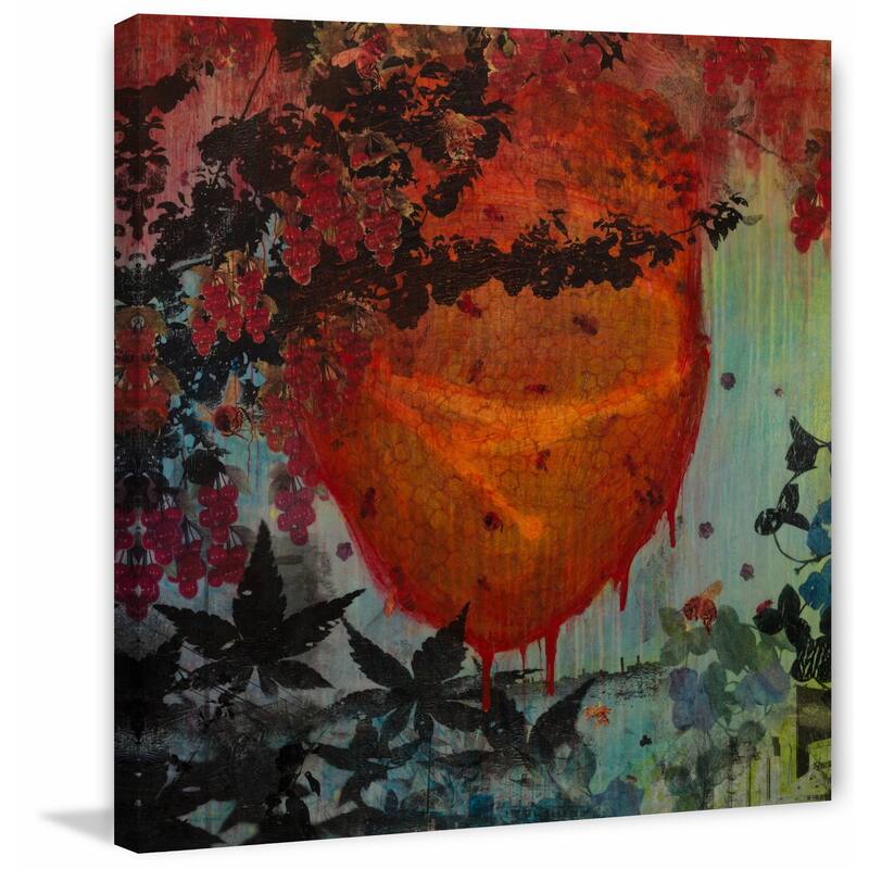 Marmont Hill - 'Bee Hive in Motion' by Tracy Silva Barbosa Painting Print on Wrapped Canvas - Orange